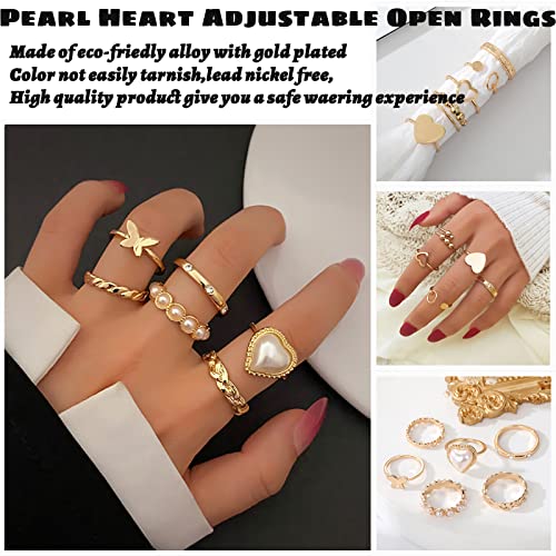 Zovoli 25-38Pcs Gold Knuckle Rings Set For Women Girls Boho Stackable Rings Vintage Chunky Crystal Pearl Heart Butterfly Open Finger Rings Pack Stacking Joint Midi Trendy Rings For Her (38Pcs) #TOP2