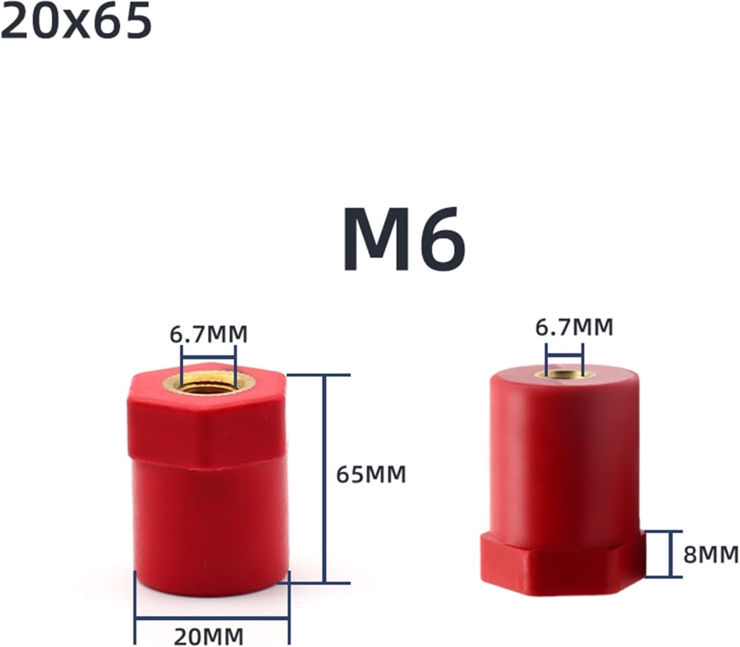 saako Insulator Low Voltage Diameter 20mm Height Insulating Post Hexagonal Copper Core Post Thread M6 M8 1Pcs (Color : 20X65, Size : M8)