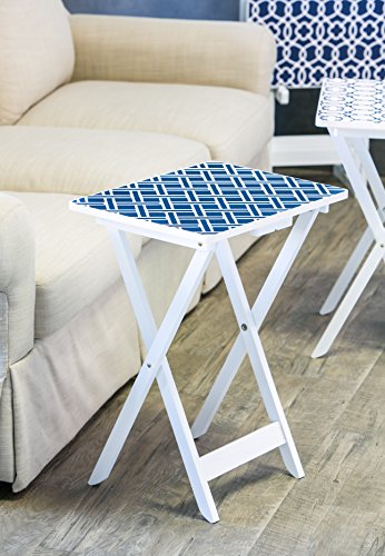 Cape Craftsmen Mod Blue And White Tv Dinner Tray | Set Of 4 | Foldable With Stand | Easy Storage Decorative Serving Tables For Home Activities #TOP5