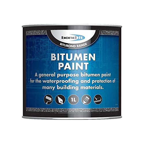 Bond-It Bitumen Paint - 1 litre - Solvent-bourne bituminous black paint for waterproofing & weatherproofing steelwork concrete wood asphalt & portable water tanks