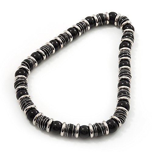 Avalaya Collier avec perles en céramique et anneau en métal Noir Longueur 38 cm, taille unique, Céramique