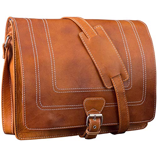Inspirati Bandolera de piel natural – elegante bolso de mano para portátil DIN A4, bolso de hombro con tapa abatible y botones magnéticos P1