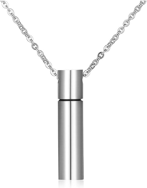 Jovivi Stainless Steel Memorial Jewellery Ash Urn Pendant Cylinder Chain Capsule Pendant Necklace Women Men Memorial Gift