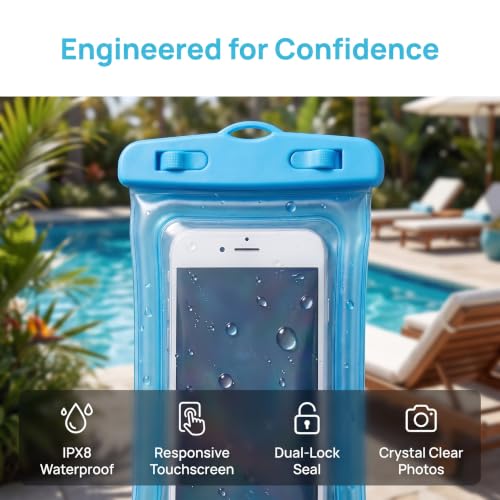 2 pack IPX8 Floating Waterproof Phone Pouch with Airbag Touchscreen Dry Bag-Blue