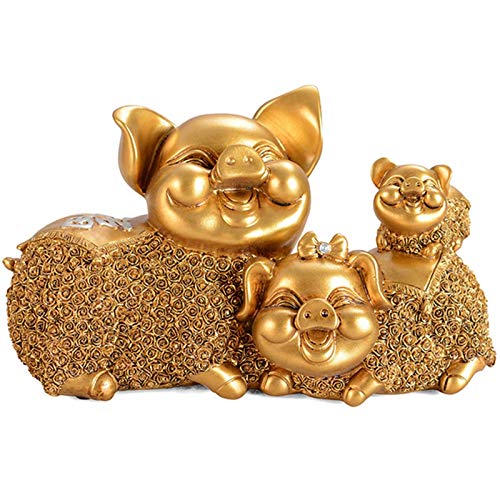 Statue de figurine de famille de cochon doré pour attirer la bonne chance