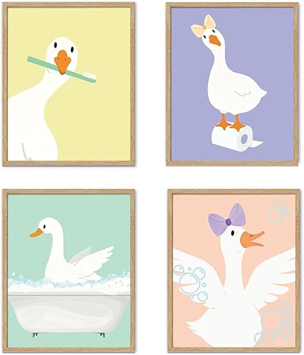 Miniatura 11 de YZSLA Divertidas impresiones artísticas de pared de baño de 8 x 10 pulgadas sin marco, impresiones artísticas retro coloridas de pato, divertidas
