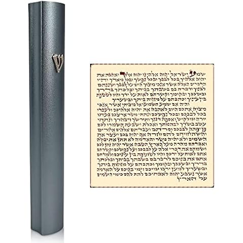 TALISMAN4U Gray Aluminum Mezuzah with Scroll 3D Metal Shin Classic Mezuzah Case for Door Israel Judaica Gift (12 cm / 5 inch) Cover