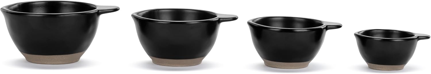 DEMDACO Gather 'Round Collection Matte Black with Raw Clay Like Bottom 5 x 3.5 Stoneware Measuring Cup Set For Cooking and Baking Days In The Kitchen