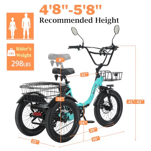 Electric Tricycle for Adults,Fat Tire Folding Electric