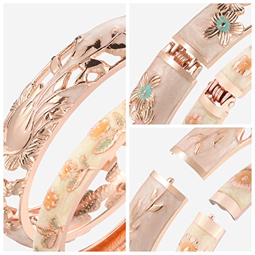 Ujoy Enamel Flower Bangles Jewelry Box Golden Indian Cloisonne Bracelets Set For Girl Women 55D13-88A31 Yellow #TOP5