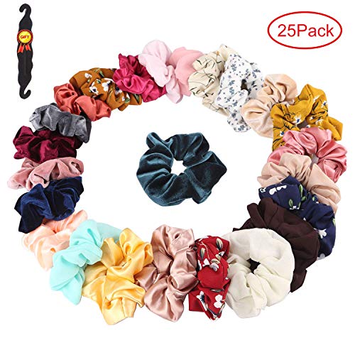 Hair Scrunchies for Women & Girls , 25PCS Hair Scrunchies Accessories Included Velvet, Chiffon, Flower Printed, Silk Hai