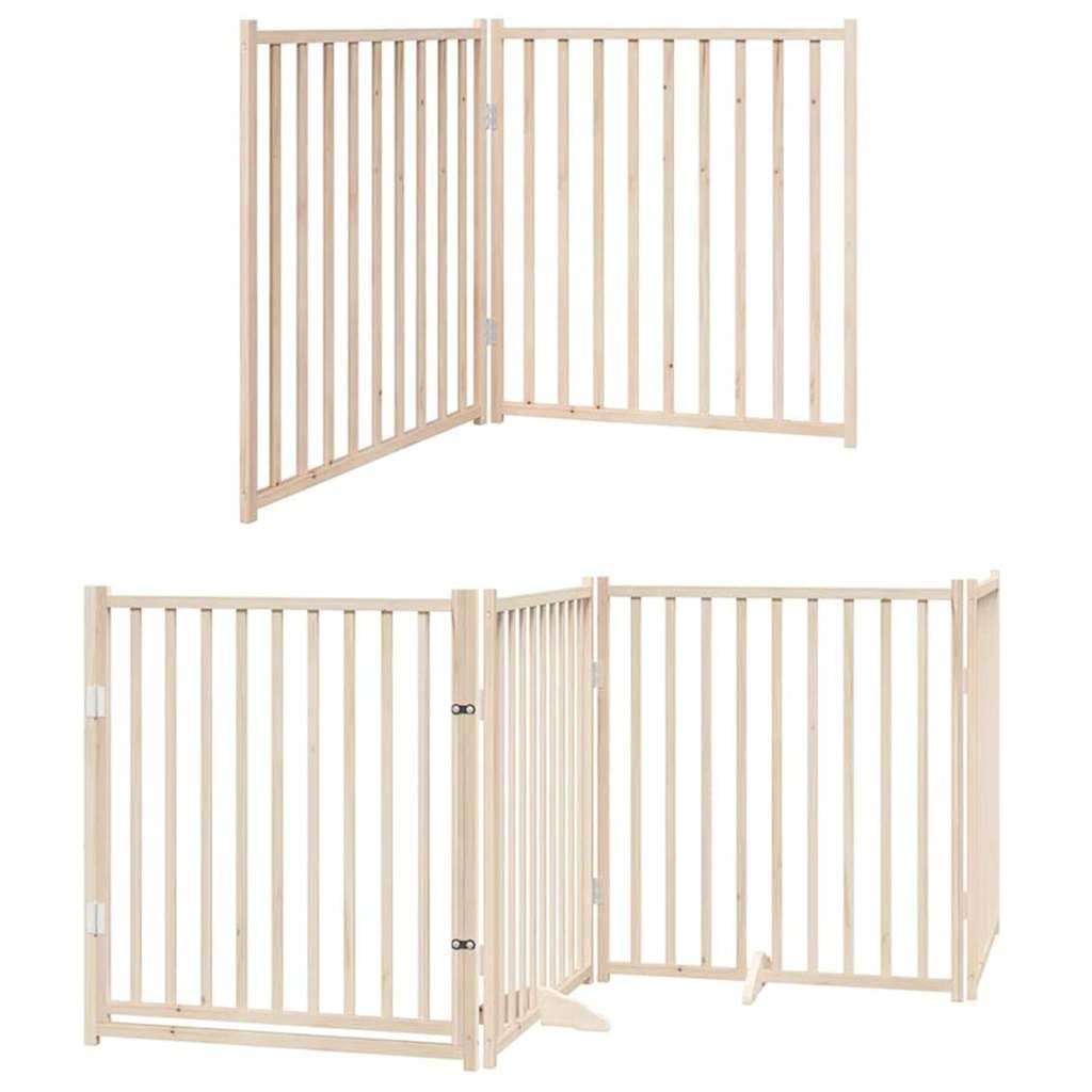6-teiliges Hundetor mit Tür, faltbares Absperrgitter aus Pappelholz für Laufstall, Auslauf, Freigehege, Wohnung, Indoor und Outdoor, 480 cm Gesamtlänge, stabil und tragbar