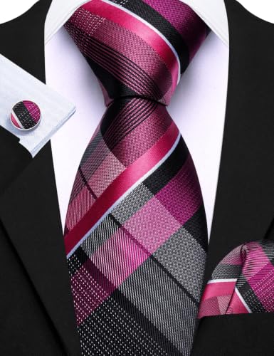 Image of Barry.Wang Designer Mens Tie Sets Collection, Eleagnt Gift Box Tie Clips Handkerchief Cufflink Set