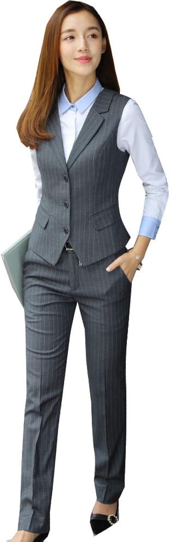 Amazon ストライプ リクルートスーツ ブレザー制服 スーツ ベスト レデイース 長袖 春秋冬 Ol事務所 面接求職 結婚服 ビジネスフォーマル キャスタ ーホテル 制服スーツ トレデイースビジネス服 黒 赤 ブルー S Xxxxl 多型 スカートスーツ 通販