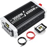 3000 watt Pure sine Wave Inverter, 12V DC to 110V AC Power Inverter, with 3 AC Output sockets, USB Port, Type-C Port, Remote Control with LCD Screen, Used for Solar Emergency Power Supply in RV Homes