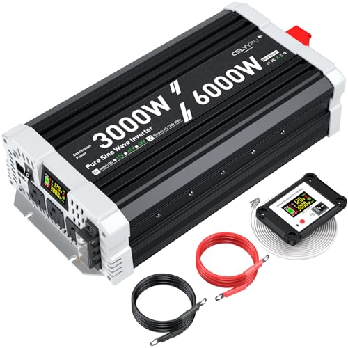3000 watt Pure sine Wave Inverter 12V DC to 110V AC Power Inverter with 3 AC Output sockets USB Port Type-C Port Remote Control with LCD Screen Used for Solar Emergency Power Supply in RV Homes