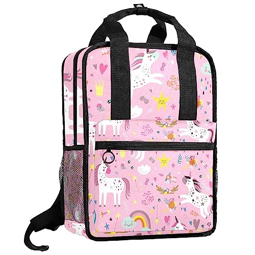 Sac à dos pour garçons licornes romantiques et fleurs arc-en-ciel pour rêver en classe