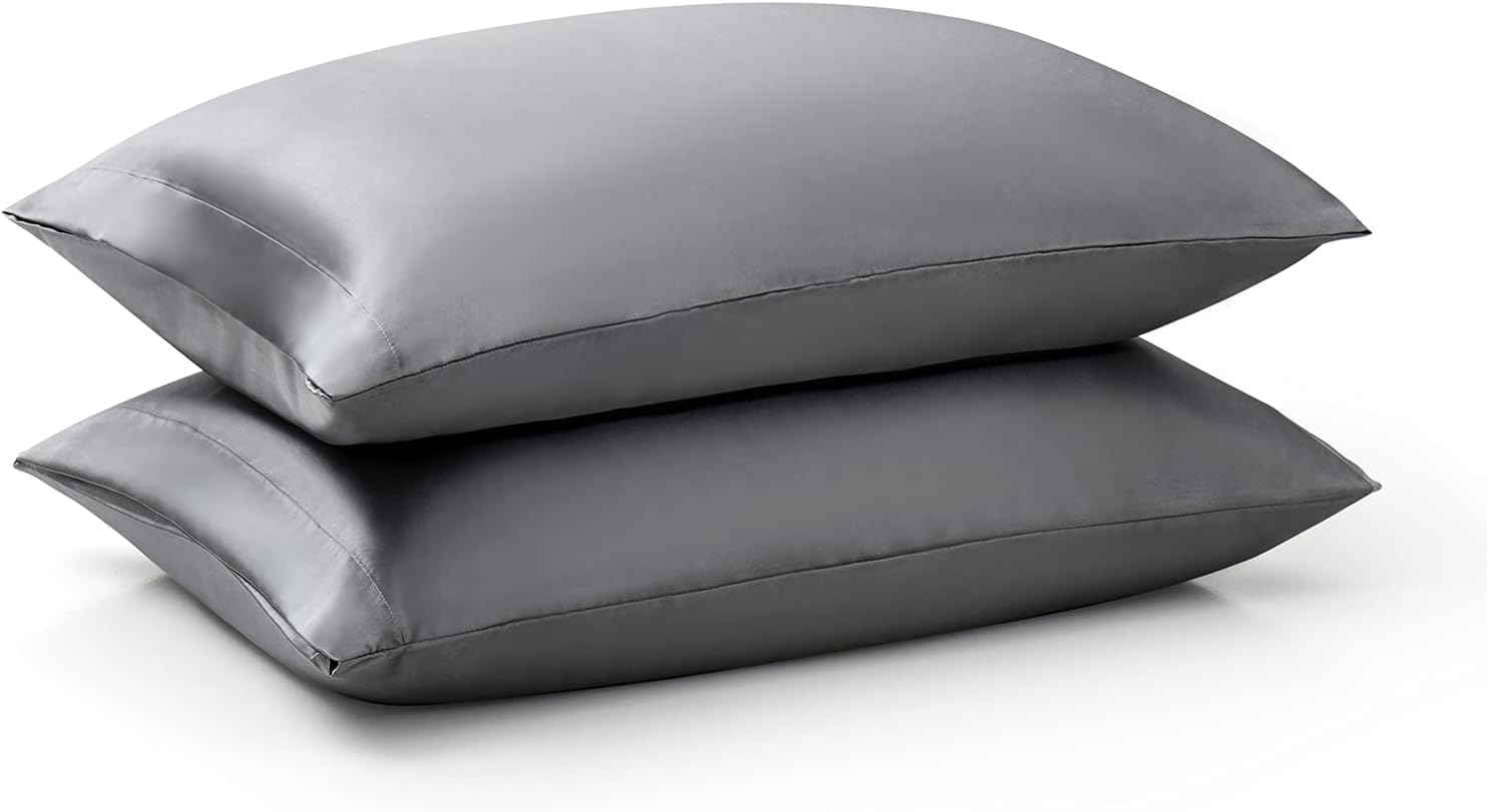 RAGGLE Set of 2 Satin Silk Pillowcase for Hair and Skin Standard Size 18"X 28" with Soft Breathable Smooth Cooling Pillow Covers for Sleeping or Pillow Protector (2, Gray) 3