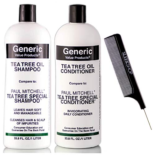 GVP Generic Value Products TEA TREE OIL Special Shampoo & Conditioner DUO SET (w/Sleek Comb) Stimulating, Invigorating Hair Scalp (33.8 oz + 33.8 oz - LITER DUO KIT)