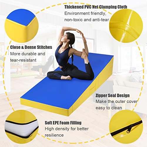 Giantex Incline Gymnastics Mat Wedge Folding And Non-Folding Gymnastics Gym Fitness Skill Shape Tumbling Mat For Kids Play Home Exercise Aerobics (Blue/Yellow-70 X30 X15) #TOP2