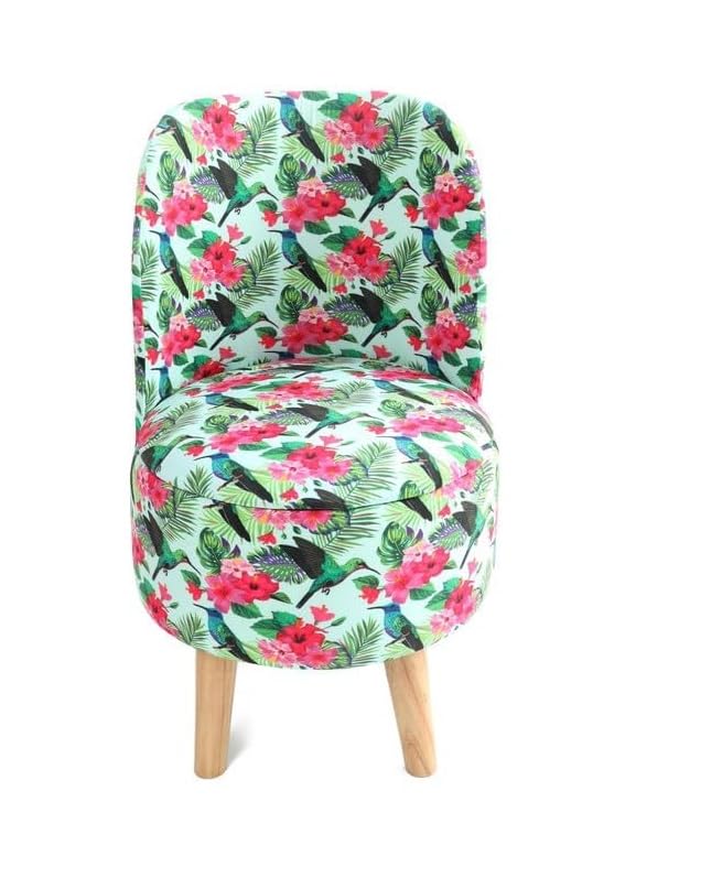 Image of NACIA Velvet Printed Ottoman Chair | Dressing Table Chair for Bedroom Makeup Room Decor | Modern Upholstered Ottoman with Wooden Legs for Living Room & Home (18x18x32 Inches, Baby Pink Leaf)