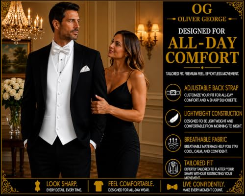 Image of Oliver George 4pc Men's Solid Formal Suit Waistcoat Tuxedo Dress Vest Necktie Bowtie Handkerchief Set for Suit or Tuxedo