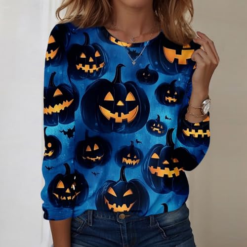 Halloween Shirts for Women Long Sleeve Plus Size Fashion Crewneck Comfortable Tshirts Halloween Costumes for Women