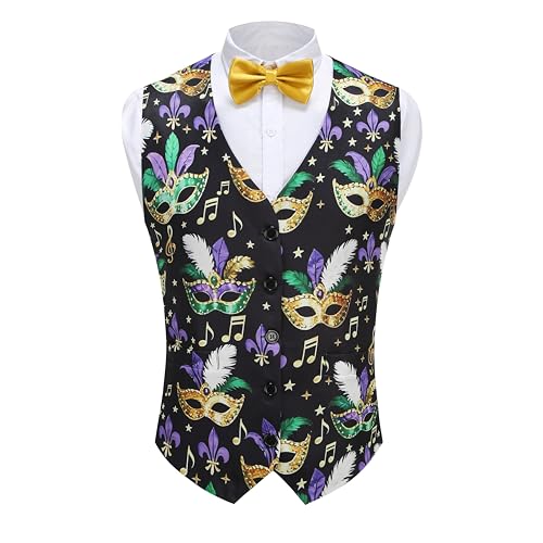 Image of GRAJTCIN Men's Festive Costume Adult Mardi Gras Vest 3D-Print St Patrick's Day Suit Independence Day Waistcoats