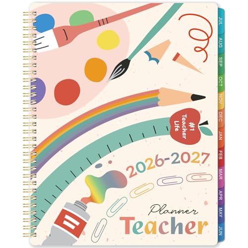 Teacher Planner 2026-2027 - Teacher Lesson Planners 2026-2027 from July 2026- June 2027 Academic Planner for School Year with Colorful Tabs and Inner Pocket 8.5 x 11