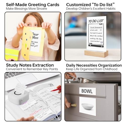 cabaro Mini Drucker Aufkleber Drucker Fotodrucker mit 3 Rollen Bluetooth Thermodrucker für Lernen, Studiennotizen, Anatomische Diagramme, Fotos