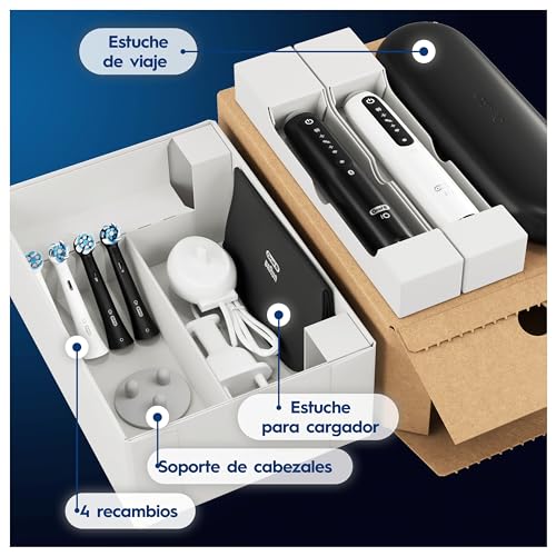Oral-B iO 5N Pack de 2 Cepillos de Dientes Eléctricos con Mango Recargable, 2 Cabezales y Estuche de Viaje con Cargador, 5 Modos De Cepillado, Diseñado por Braun, Negro y Blanco - imagen 11