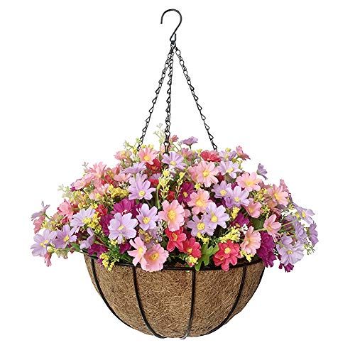Lesrant Hanging Flower Baskets For Outside,Fake Hanging Planters With Fake Plants Silk Daisy Flowers In 12 Inch Basket For Outside Porch Patio Garden Decoration #TOP30