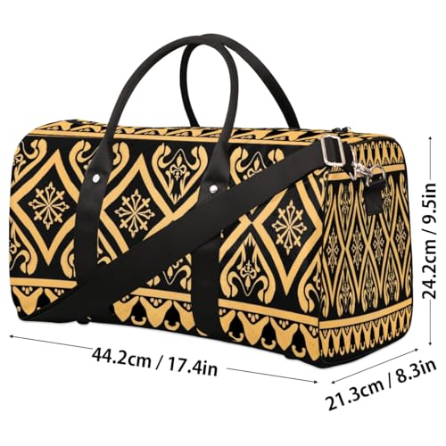 Travel Duffle Bag Golden Ethnic Pattern Foldable Travel Bags for Men Women, 17 Inch Gym Bag Workout Bag Carry on Weekender Overnight Bag for Gym Travel4