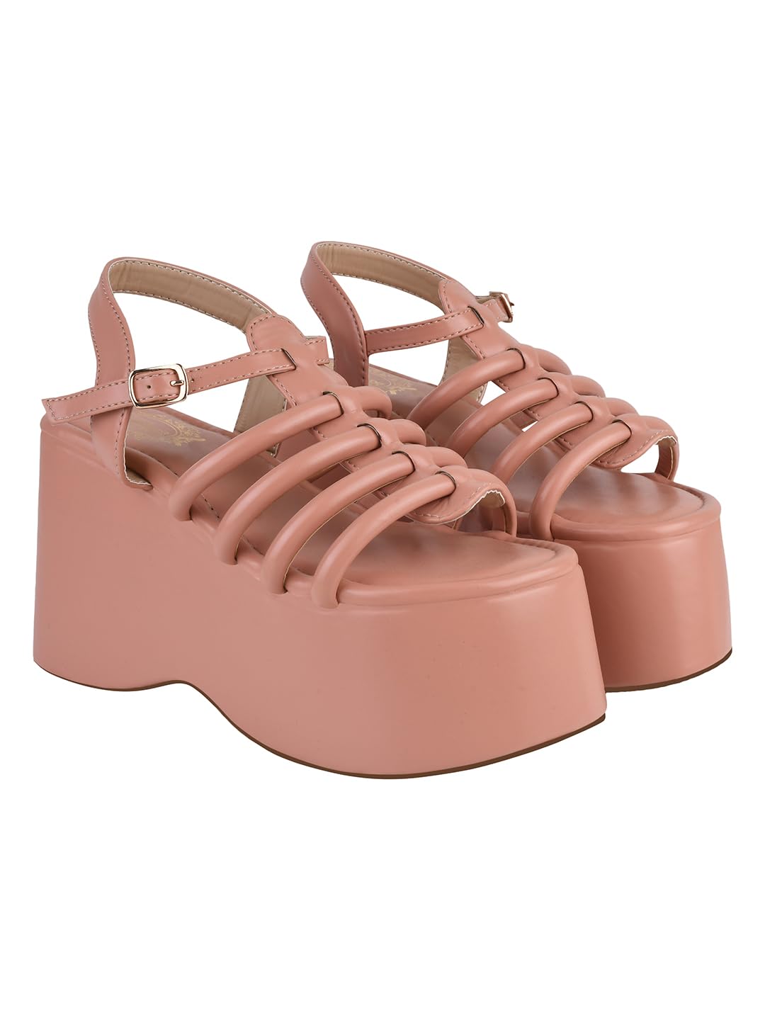 Shoetopia Multi Straps Peach Platform Heeled Sandals For Women & Girls /UK5-EU38 (B0C8D6TLMN) Amazon Price History, Amazon Price Tracker