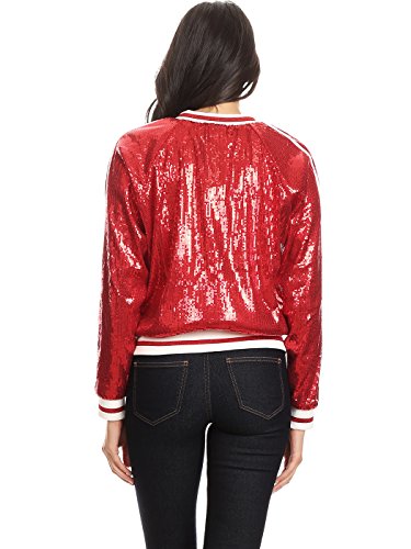Anna-Kaci Womens Long Sleeve Front Zip Track Stripe Sequin Bomber Jacket2