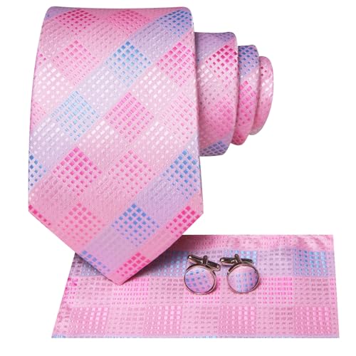 Image of Dubulle Silk Ties Set for Men Formal Paisley Striped Necktie Pocket Square Cufflinks 3PCS Sets Wedding Business Party