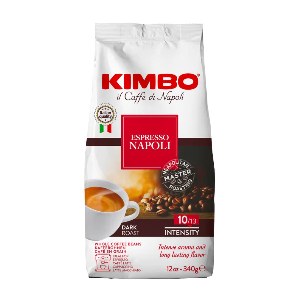 Kimbo Espresso Napoli Whole Beans 12 Oz Bag – Blended and Roasted in Italy – Medium to Dark Roast with Pleasant Floral Flavors