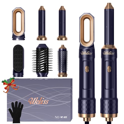 UKLISS Airstyler 6 in 1, Spazzola Asciugacapelli Professionale Set con Arricciacapelli Automatico, Spazzola Lisciante per Capelli, Thermal Brush, Multistyler Regali Set per Donne Styling - Blu