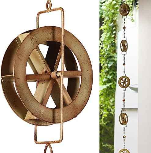 AINISIS 5-7/10-Feet Gutter Rain Chain,Water Wheel Rain Catcher Chain Outdoor Garden Decorative Art
