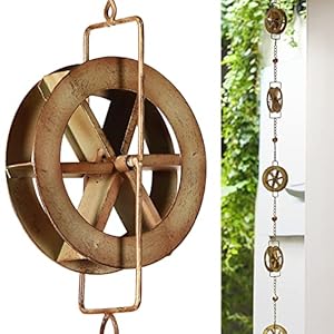 5-7/10-Feet Gutter Rain Chain,Water Wheel Rain Catcher Chain Outdoor Garden Decorative Art