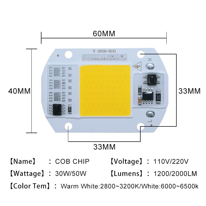 fengyan Casa Bombillas, Paquete de 20, Fuente de luz integrada LED COB AC220V 20W/30W/50W lámpara sin Controlador lámpara de Reflector DIY Familiar Lámpara(Warm White,30W 220V)
