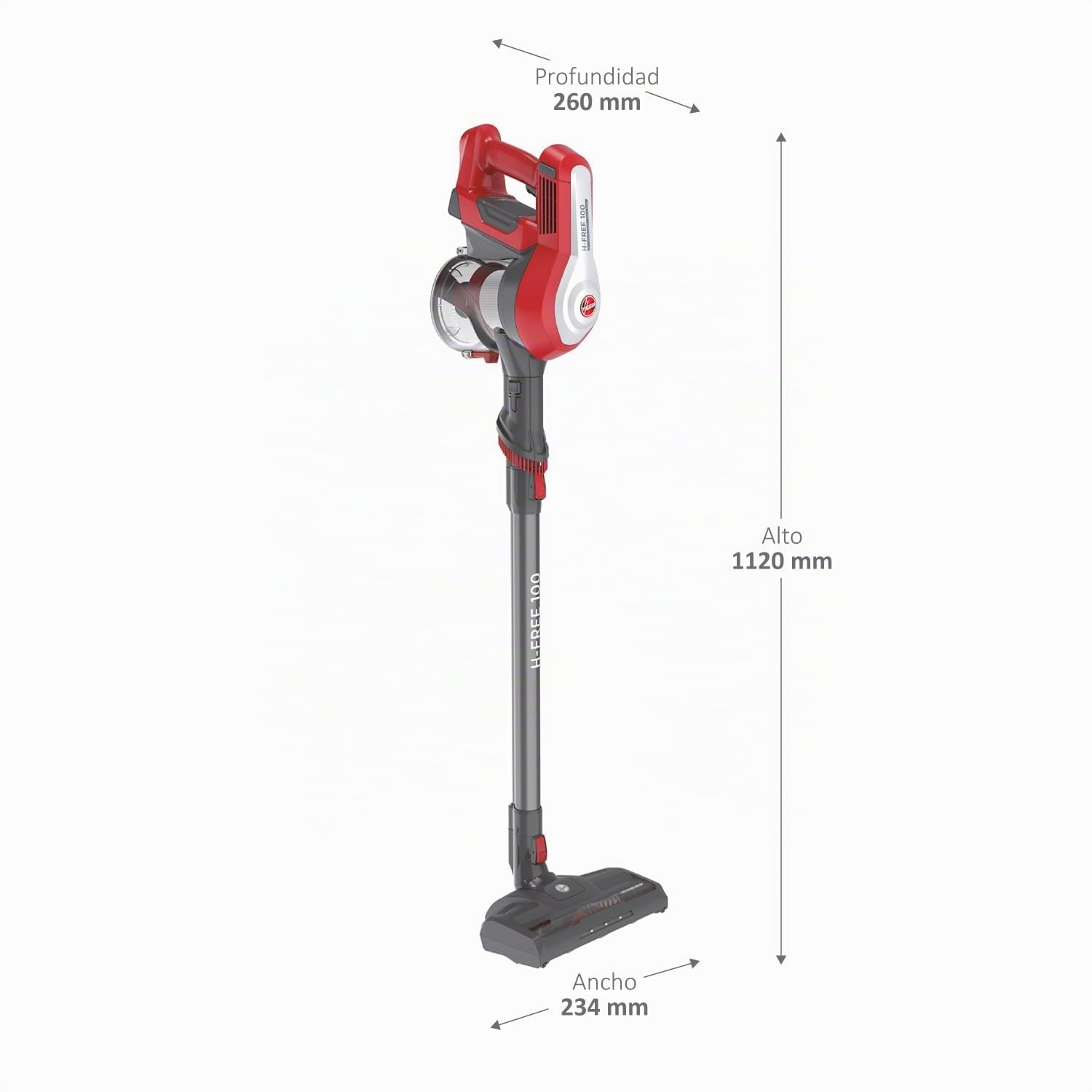 Hoover H-FREE 100 HOME HF122RH Aspiradora Escoba sin Cable y de Mano, sin Bolsa, 3 en 1: Escoba, de Mano y Vertical, Autonomía 40min, Posición parking, Ciclónico, Luces LED, 6500Pa