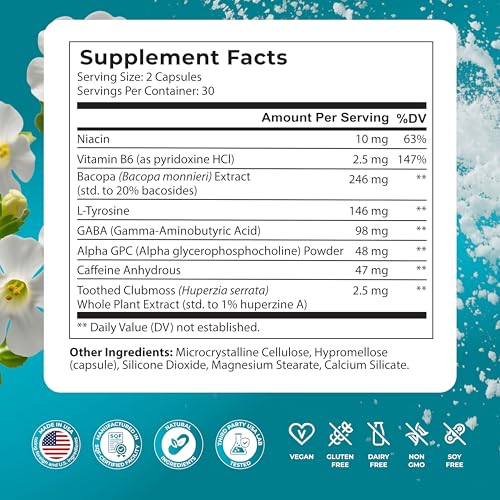 PUREHEALTH RESEARCH Ageless Brain Supplements for Memory and Focus - Nootropic Brain Health Supplement for Adults - with Bacopa Monieri, Alpha GPC, L-Tyrosine, Vitamin B6, Niacin & More, 60 Capsules - Image 3
