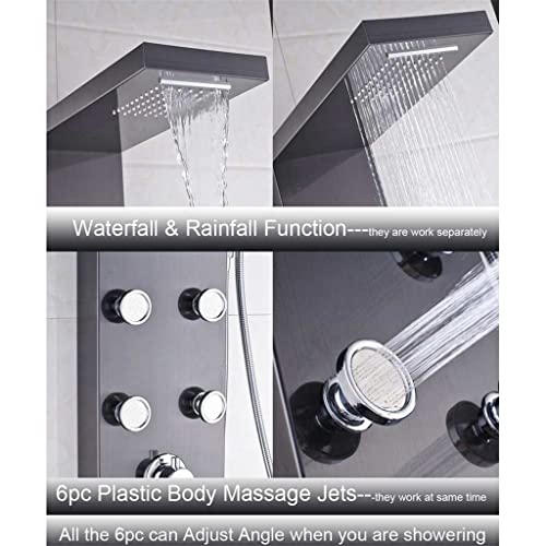 Mjwdp Waterfall 6Pc Massage Jets Rain Shower Column Thermostatic Mixer Shower Faucet Tower W/Hand Shower Tub Spout Black Shower Panel (Color : A) #TOP6