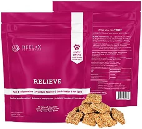 RELIEVE Pet Supplements, for DOGS/CANINES – Chews (Small Breed) 100g | Calming Hemp Supplement | Pain and Inflammation | Procedure Recovery | Skin Irritations | Hot Spots | Stress and Anxiety | Viral Infections | Depression | Separation Anxiety ~ Turmeric ~ Black Pepper ~ OMEGA-3 ~ OMEGA-6 ~ Vitamin Rich | Plant-Based | Preservative Free