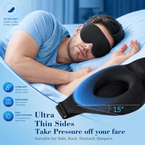Image of Eye Mask for Sleeping Men & Women | 3D Memory Foam Sleeping Eye Mask | Complete Blackout Sleep Mask | Soft Adjustable Sleep Mask | Eye Cover for Sleep, Travel, Meditation, Yoga & Nap