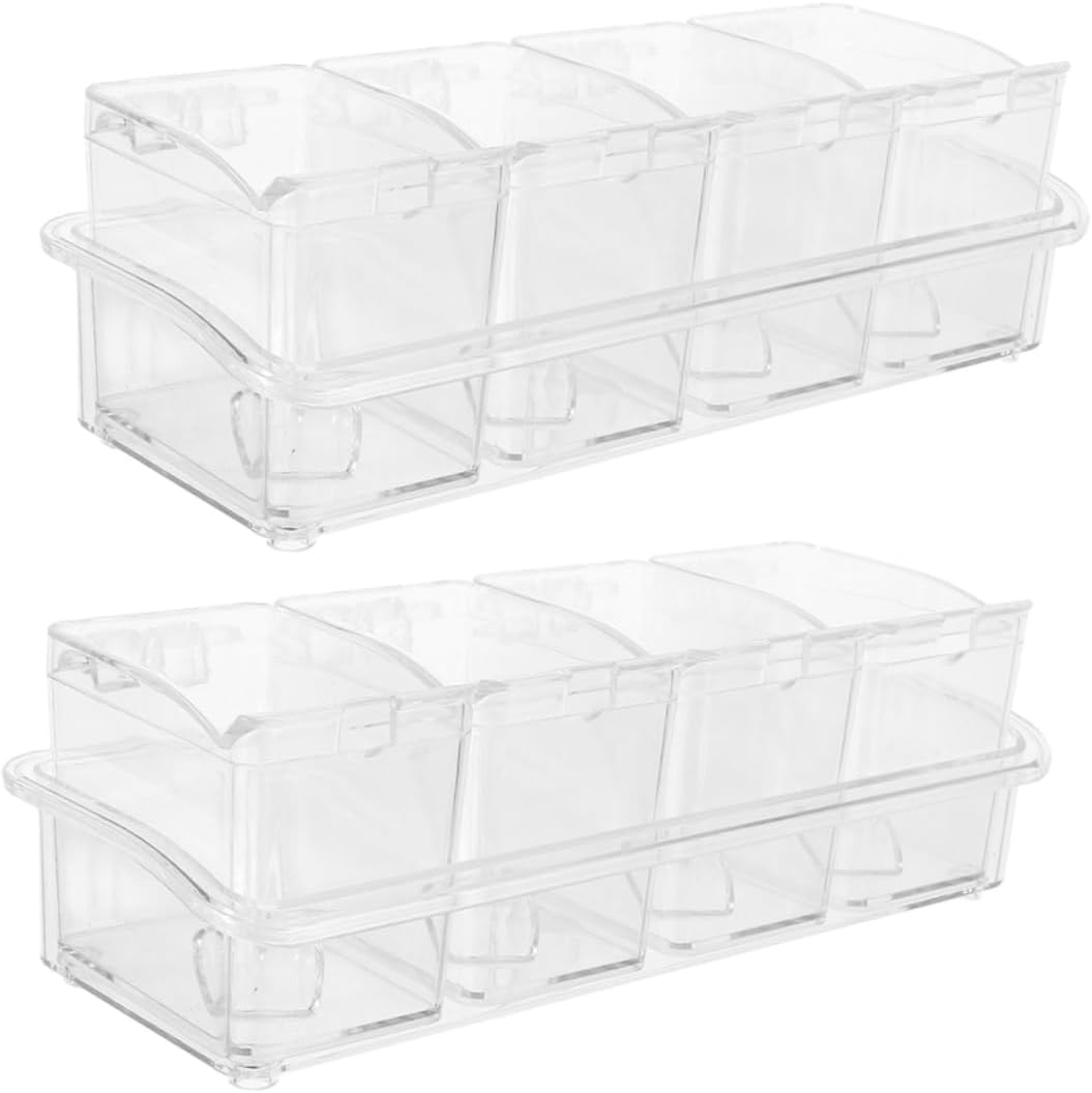 VICASKY 2 Sets Clear Spice Storage Box with Compartments Spoons Seasoning Organizer for Salt Sugar and Condiments Effortless Maintenance Freshness Preservation
