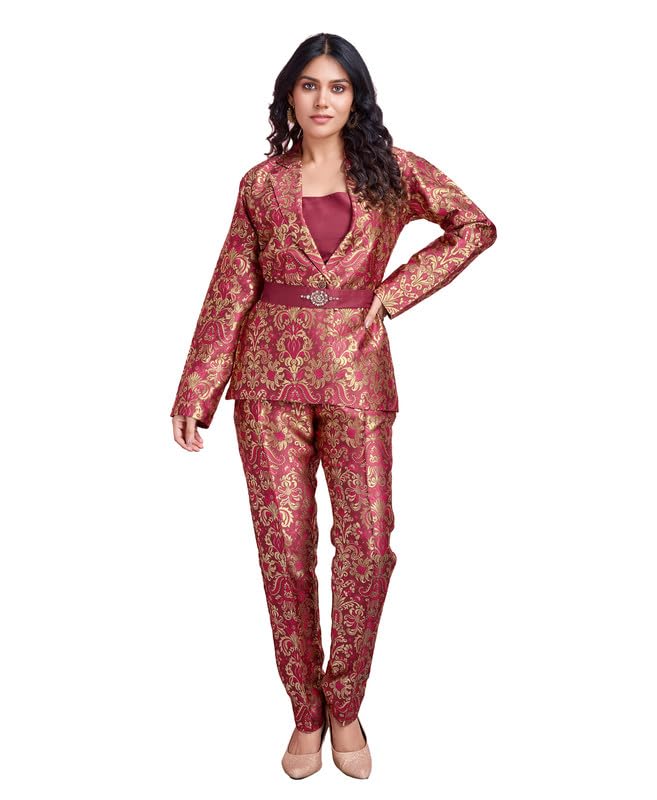 mojilaa Women Jacquard Ethnic Motifs Brocade Woven Design Festive & Party Co-ord Set | Jacquard Co-ord | Printed Co-ord Sets | Festive & Party Wear | Cut-work Woven Design Co-ord-picture-18