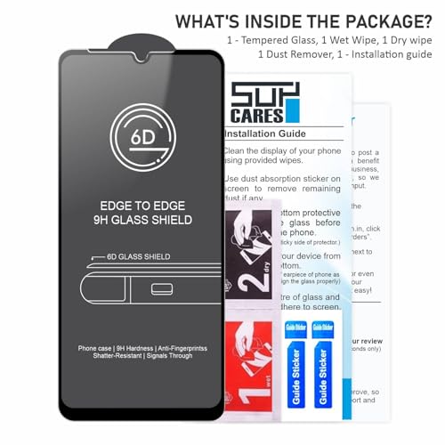 Image of SupCares Tempered Glass for Vivo Y100, Vivo T2, iQOO Z7S and iQOO Z7 (6.38 Inch) With Installation Kit | 9H Edge to Edge Screen Protector | Black