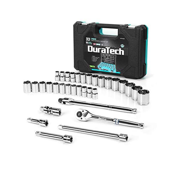 DURATECH 1/2″ Drive Socket Set, 33piece, Including Metric/SAE Sockets